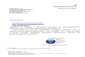 Informacje o planowanych pomiarach pól elektromagnetycznych realizowanych przez Laboratorium Badań Środowiskowych NetWorks