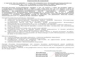 Zaproszenie do negocjacji w sprawie zbycia udziałów w spółce Przedsiębiorstwo Komunikacji Samochodowej w Gostyninie Sp. z o.o. z siedzibą w Gostyninie (nr KRS: 0000294972), będących własnością Powiatu Gostynińskiego