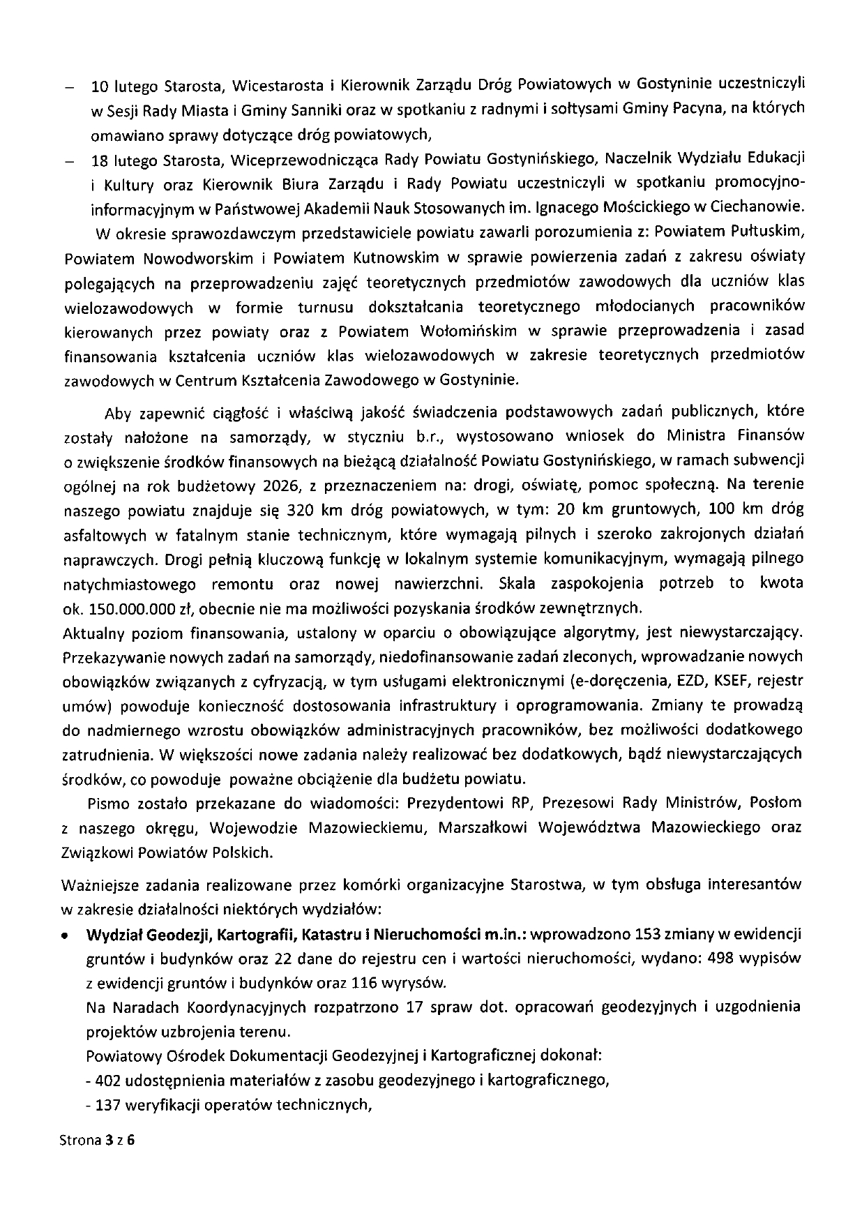 SPRAWOZDANIE STAROSTY GOSTYNINSKIEGO Z WYKONANIA UCHWAL RADY POWIATU GOSTYNINSKIEGO I PRAC ZARZADU POWIATU w okresie od dnia 22 stycznia 2026 roku do dnia 18 lutego 2026 roku page 0003