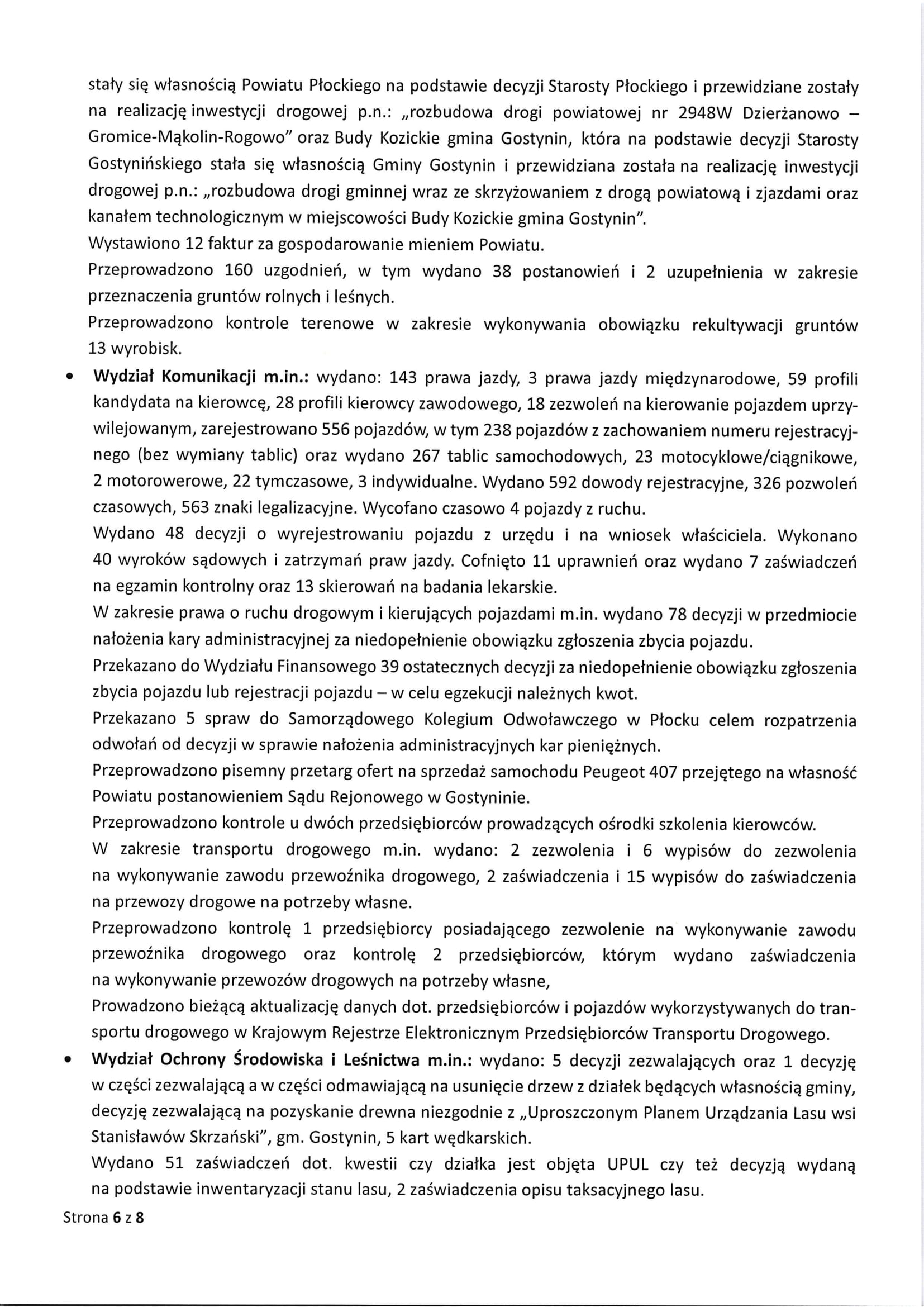 Sprawozdanie Starosty Gostynińskiego z wykonania uchwał Rady Powiatu Gostynińkiego i prac Zarządu Powiatu w okresie od dnia 25 września 2025 roku do dnia 23 października 2025 roku 6