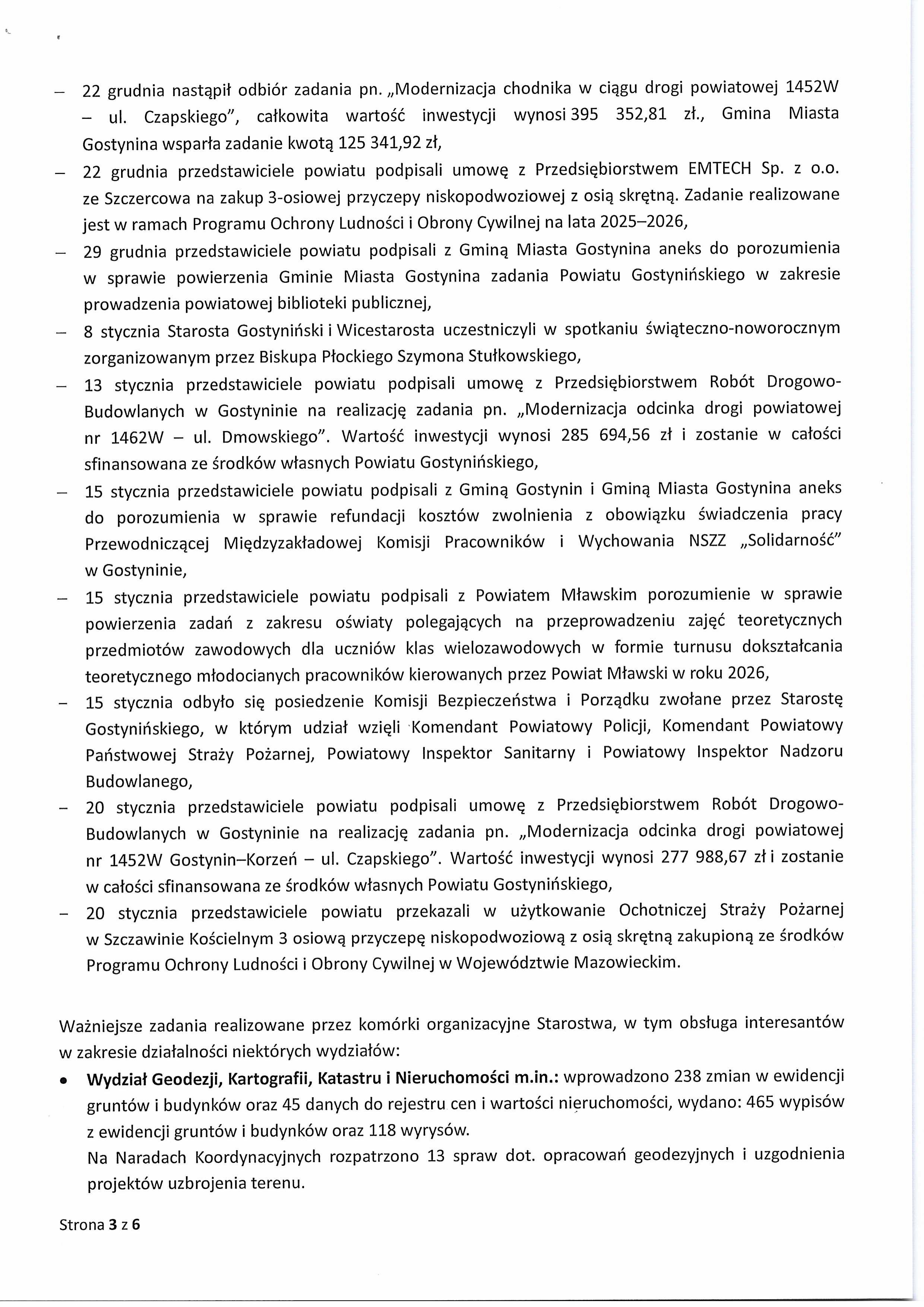 Sprawozdanie Starosty Gostynińskiego z wykonania Uchwał Rady Powiatu Gostynińskiego i prac Zarządu Powiatu w okresie od dnia 18 grudnia 2025 r. do dnia 21 stycznia 2026 r. obrazy 2