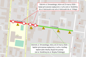Tymczasowa zmiana organizacji ruchu na ul. Dmowskiego w związku z remontem